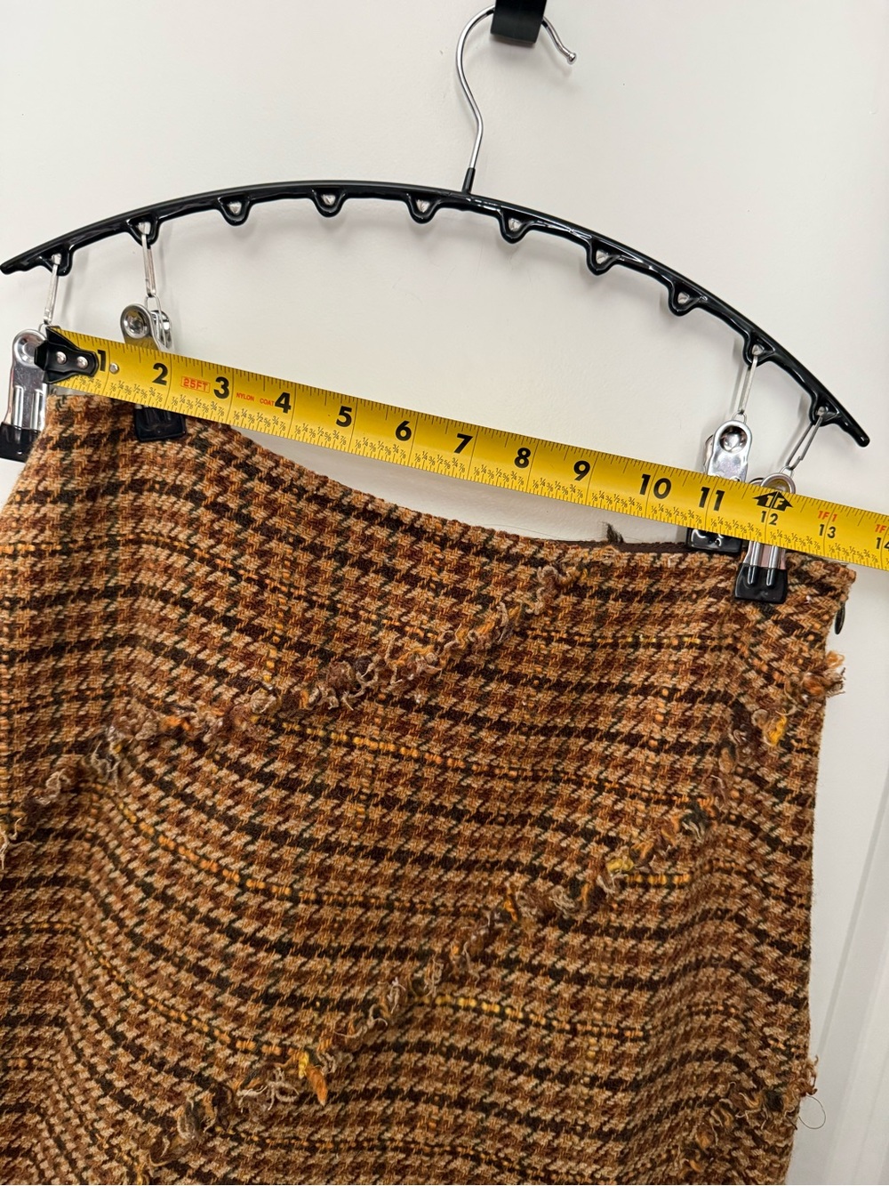 Elliott Lauren Houndstooth Tweed A-Line Skirt Brown Wool Blend Fringe Detail - Picture 5 of 7